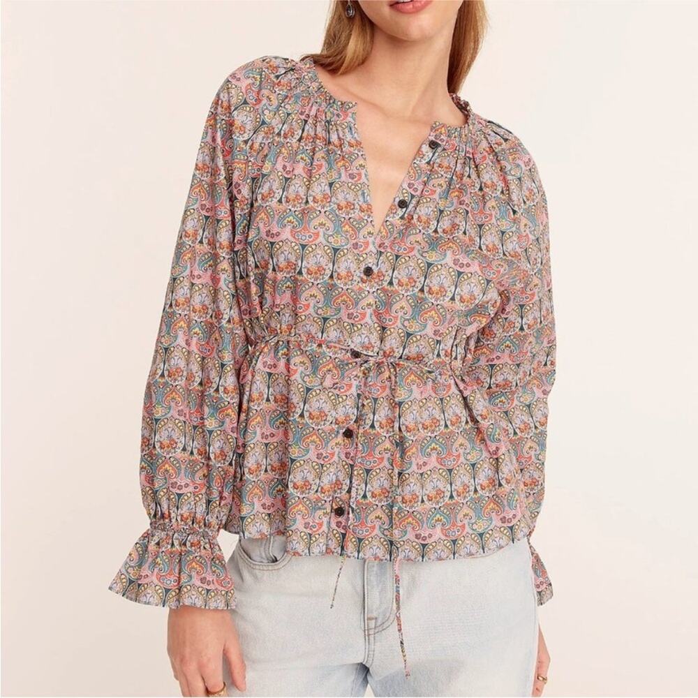 J. Crew Tie-Waist Organic Cotton Top in Liberty Giorgia Duke Fabric - Size S